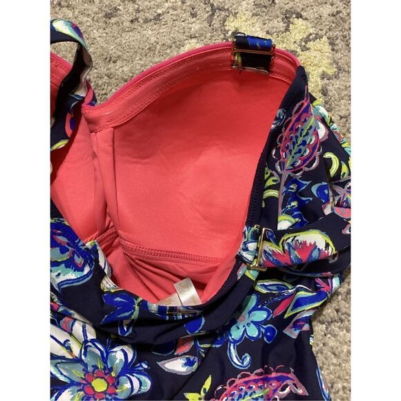 New. Anne Cole Navy floral bandeau swimsuit. 16W - Picture 7 of 9